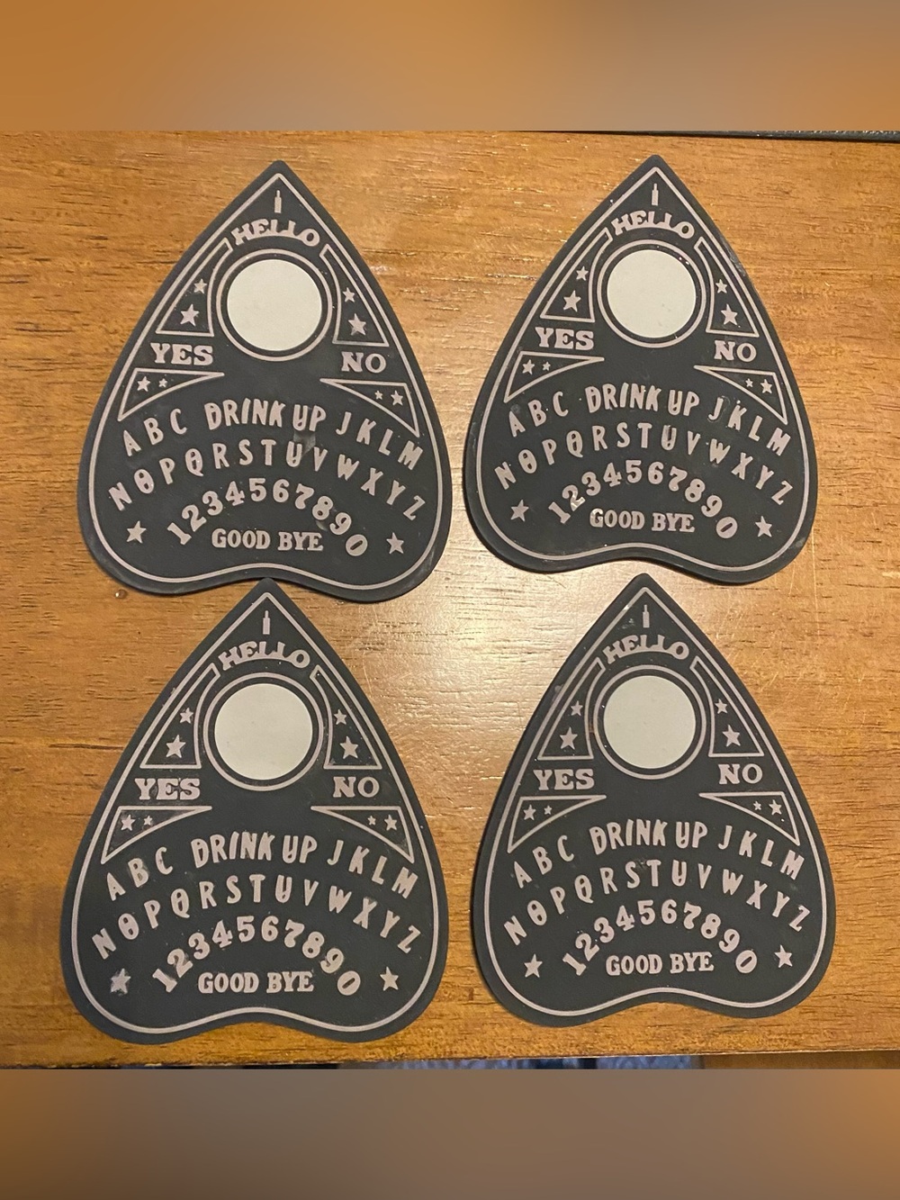Set of 4 Ouija Planchette Coasters - Black and Cream